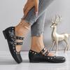 Vintage Rivet Mary Jane Shoes Women's Autumn New Round Toe Shallow Mouth Metal Buckle Soft Sole Non-slip Wear-resistant Flats