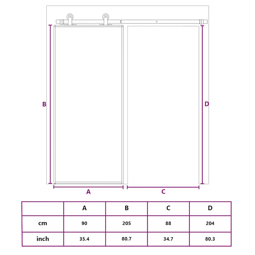 Sliding Door Golden 90x205 Cm Frosted ESG Glass and Aluminum