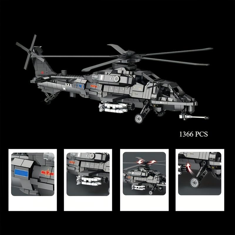 1366PCS Military WZ-10 Fiery Thunderbolt Armed Helicopter Airplane Building Blocks,Air Force Large Aeroplane Model Birthday Gift