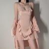 Women's Satin Mesh Lace Padded Backless Cami Sleep Dress with Robe Lounge Set