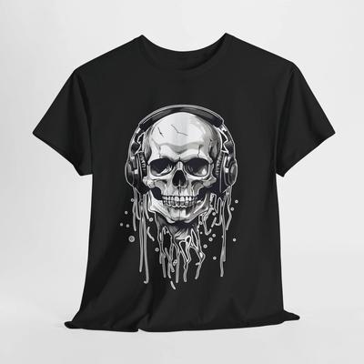SMELTENDE SCHEDEL HOOFDTELEFOON MUZIEKLIEFHEBBER GEWELDIG T-SHIRT Unisex Zwaar Katoen Tee