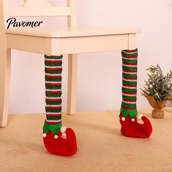 Knitted Socks for Christmas 4 Pcs Table Chair Leg Covers, Striped Elf Elastic Felt Pads Chairs Socks, Furniture Floor Protectors Dining Room,