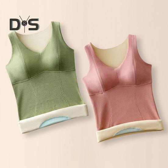 Women Fall Winter Thermal Vest Thickened Plush Sleeveless V Neck High Elasticity Slim Fit Padded Pullover Soft No Wire Elastic Bottoming Underwear