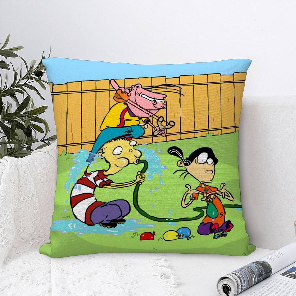 Federa Cuscino Cartone Animato E-Ed Edd N Eddy Tessuto Peluche Morbido Stampa Fronte/Retro Copricuscino Divano Copricuscini