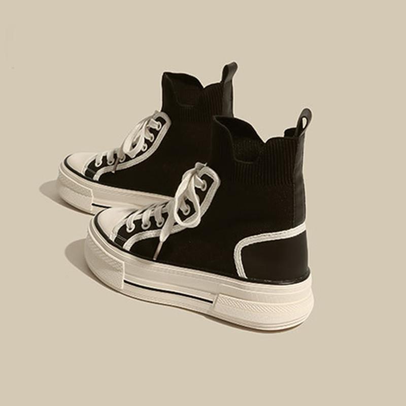 BCEBYL Printemps et Automne Nouvelle Mode Semelle Épaisse Chevalier Bottes Respirant Tête Ronde Élastique Bottes Décontractées Sport Femmes Chaussures