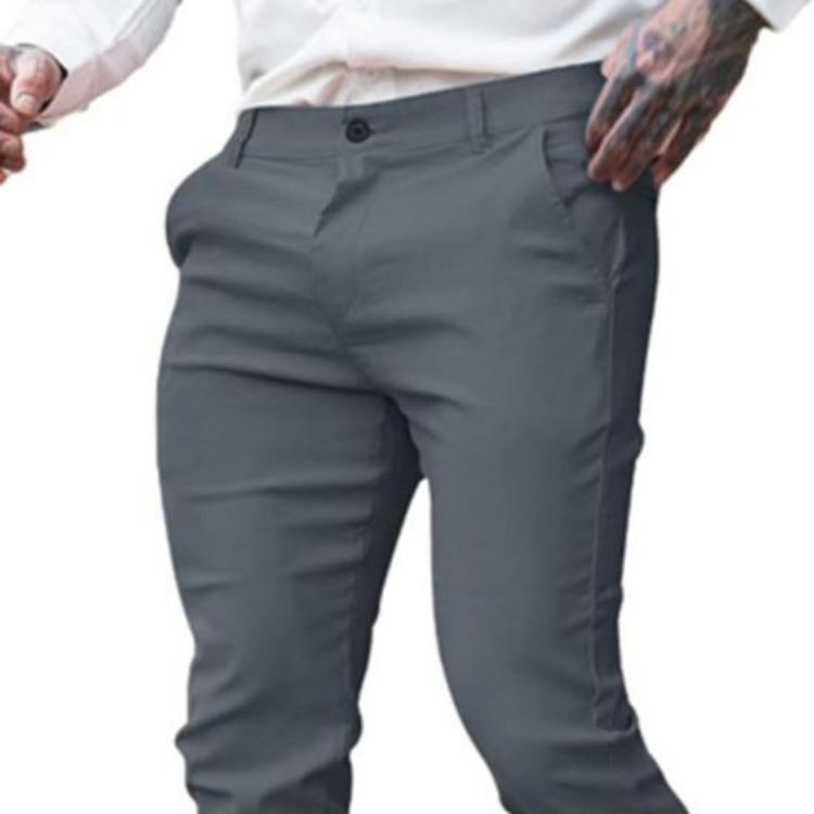 Men Pencil Pants Solid Color Long Trousers with Pockets Mid Rise Regular Fit Zipper Button Placket