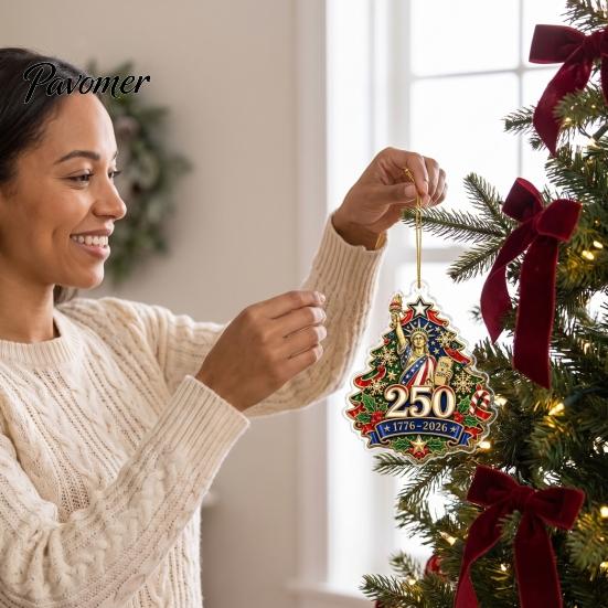 250th Anniversary Christmas Ornament Ornament, USA Santa Train 2D Flat Acrylic Decoration Patriotic Themed Party Supplies for Tree Holiday Decor, 1776