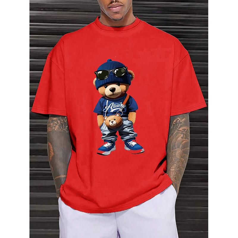 Luxury Little Bear Print Print Tshirt Summer Casual O-Neck Short Sleeve Clothes Harajuku Unisex Cotton Tee Streetwear Tops