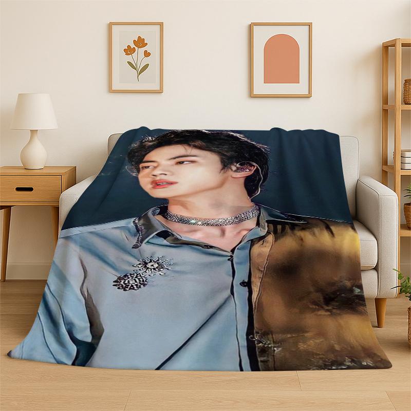 Kpop BBTS Kim Seok Jin Singer Flannel Blanket Soft Warm Throw Blanket for Bedroom Living Room Bed Travel Camping Picnic Gift