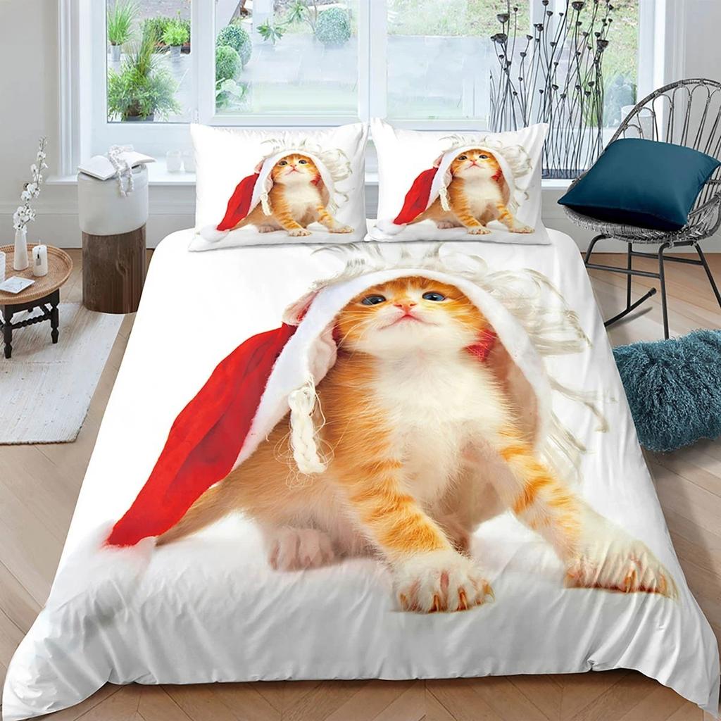 Cute Cat Animal 3D Printed Quilt Cover 100% Polyester Bedding Set Soft and Comfortable Duvet Cover and Pillowcase 2/3-Piece Set