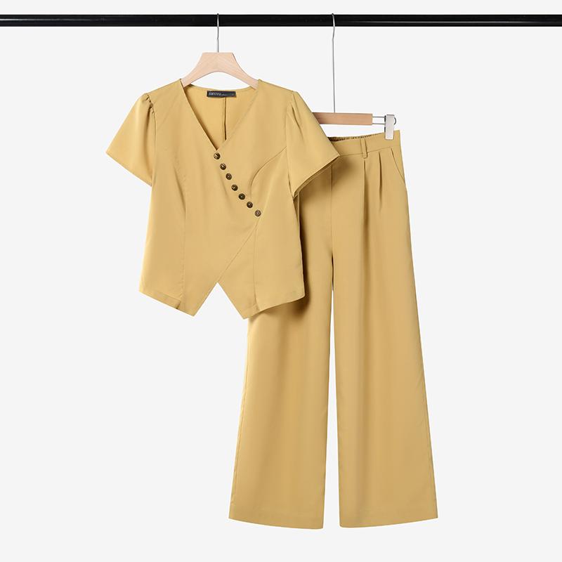 ZANZEA Women Short Sleeve Blouse and Pants Summer Two Piece Suit Sets