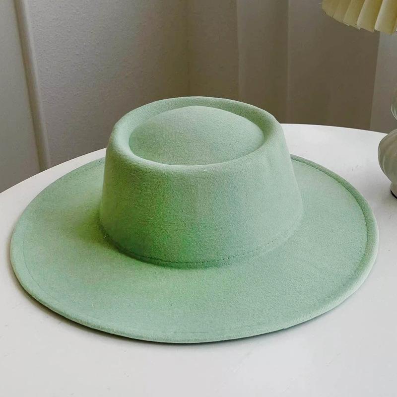 New Retro Imitation Wool Hat for Women Solid Color Versatile French Top Hat British Large Brim Dome Concave Felt Hat
