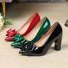Women's High Chunky Block Closed Toe Heels With Bow Slip On Pointed Toe Work Dress Office Wedding Party Pumps Shoes for Women Block Heeled Shoes
