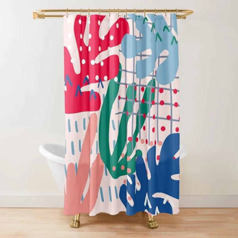 Abstract Matisse Flower Art Shower Curtain Modern Geometric Simple Aesthetic Pastel Boho Trendy Bathroom Curtain Decor with Hook