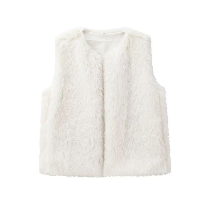 Fall New Women's Clothing French Artificial Fur Effect Sleeveless O-neck Short Vest Tops 4369242