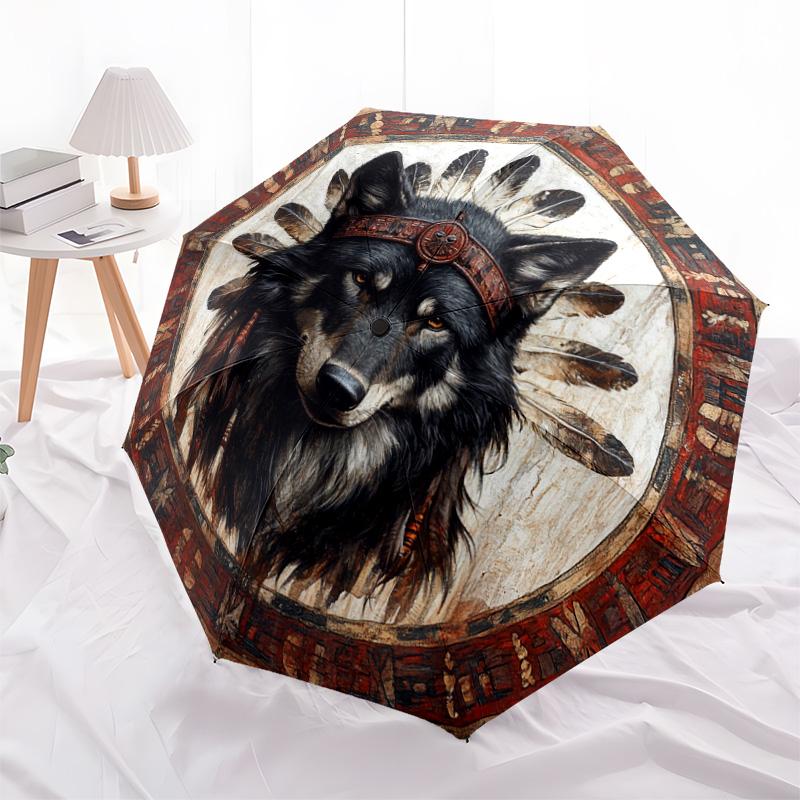 1 PC Automatic Folding Umbrella - Wolf Chief Pattern, Portable & Foldable Design with 8 Ribs, Christmas Birthday Gifts