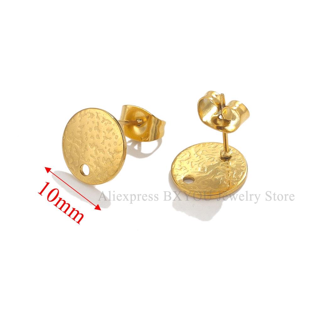 10pcs Round Stainless Steel Gold Plated Earrings Making Supplies Hooks Connectors Earring Posts Studs Pins Findings Components