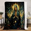 "Praying Woman with Halo and Angelic Design"Flannel blanket for bedroom, living room, sofa, and nap