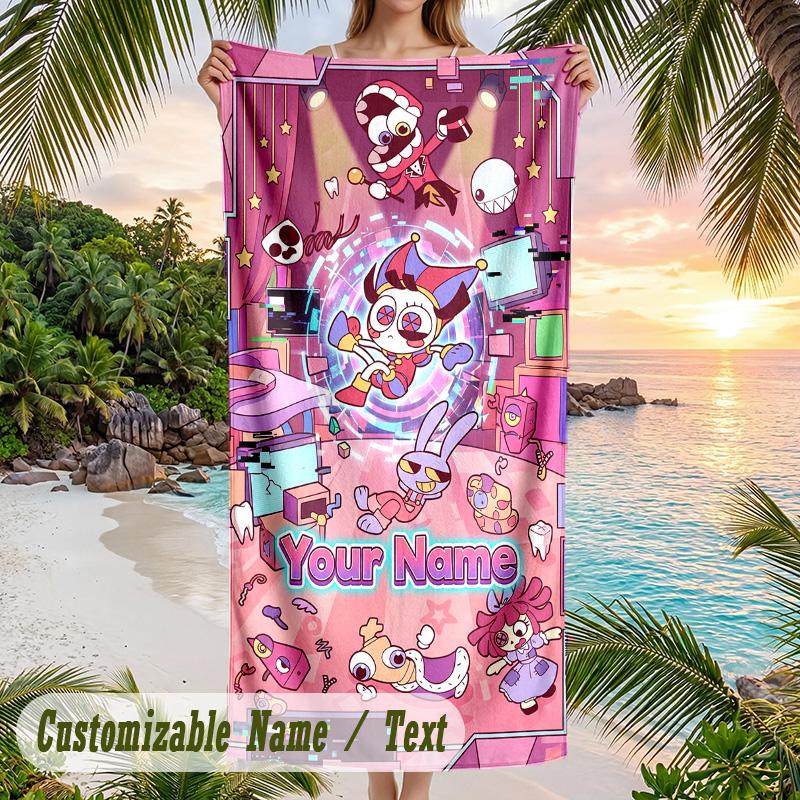 The Amazing Digital Circus Beach Towel, Personalized Custom Text, Quick Dry Soft Large Towel For Swimming Pool Travel