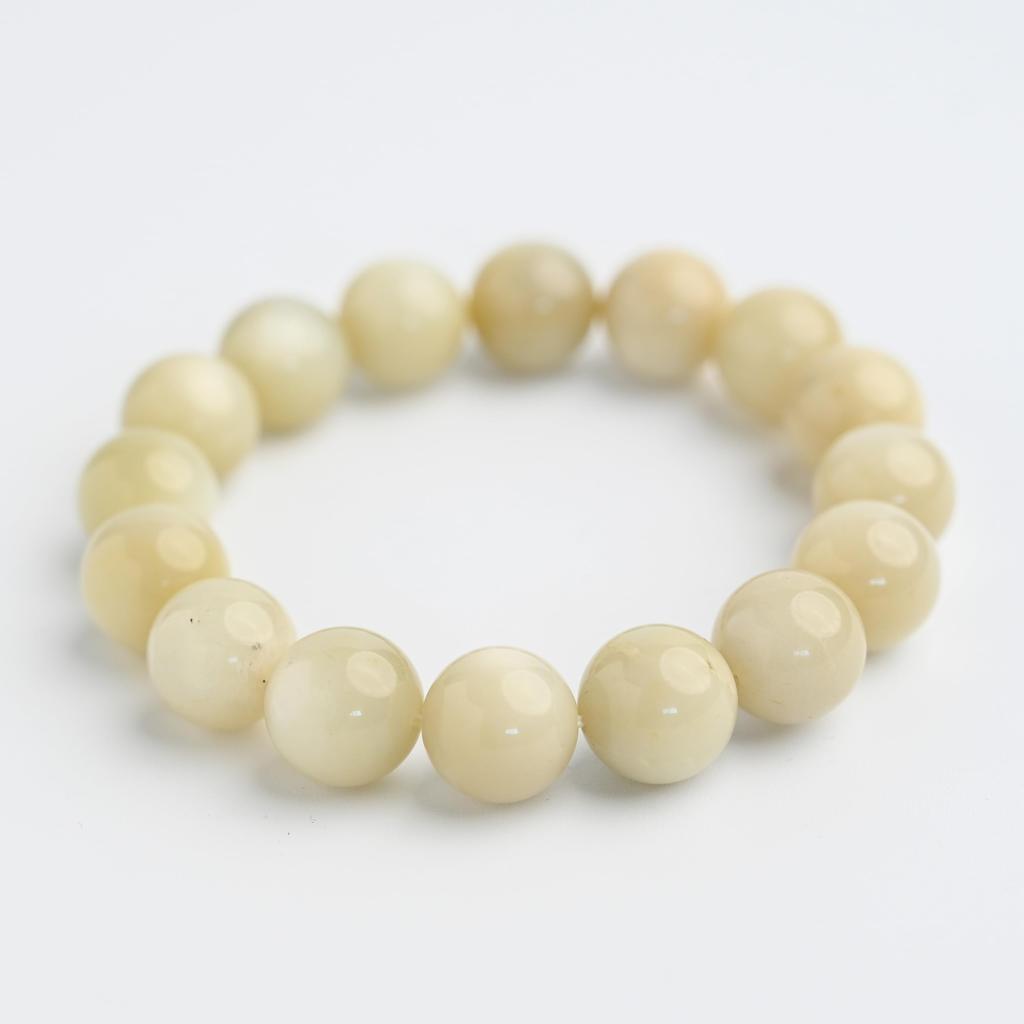 [Eigado] White Moonstone Bracelet, 14mm Beads, 16 Pieces, Inner Diameter Approx. 18cm, Natural Stone, Power Stone, Good Fortune, Compassion, Harmony