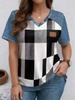 Hot-selling Women's Clothing Splicing Denim 3D Printing Short-sleeved V-neck T-shirt Summer Fashion New Large-size Women's Clothing Top