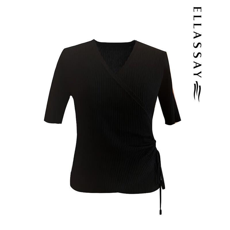 ELLASSAY Women's V-Neck Knit Short Sleeve Top