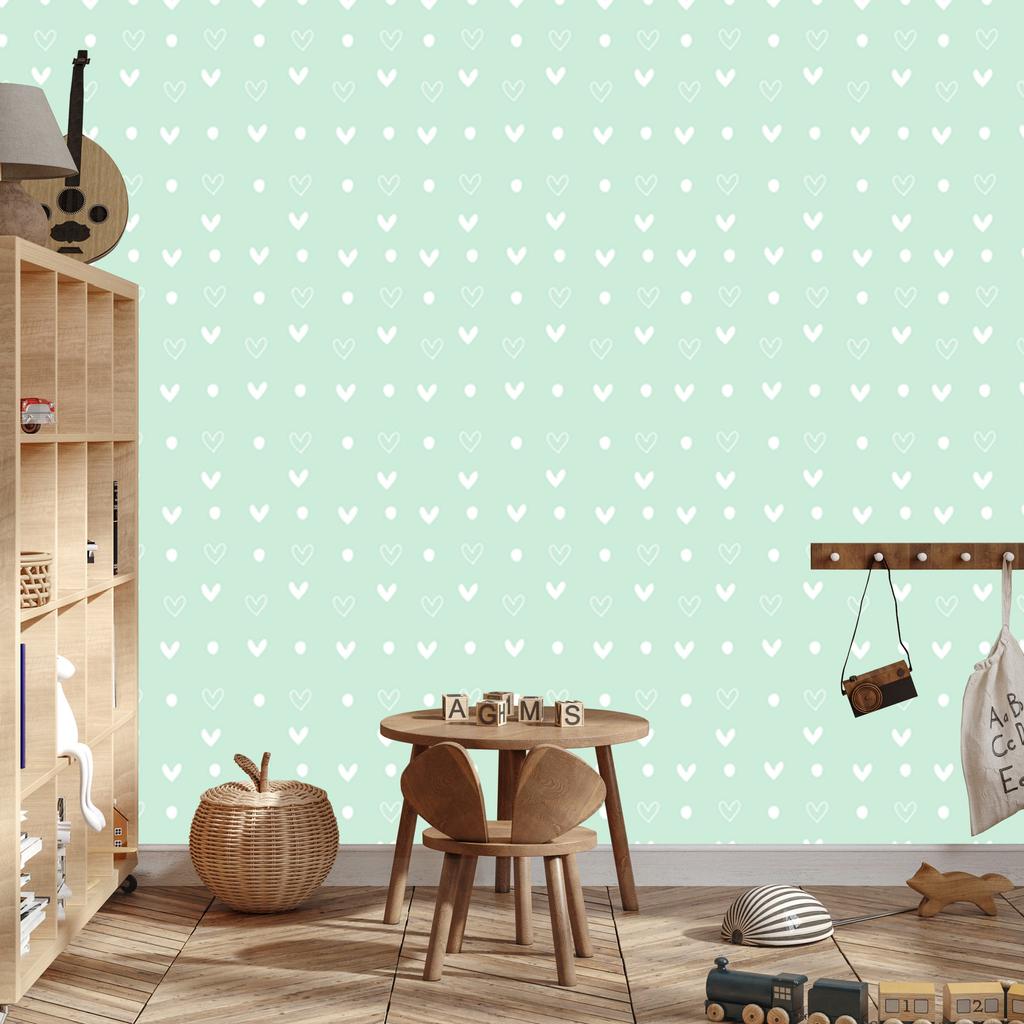 Mint and White Hearts Wallpaper 50x1000