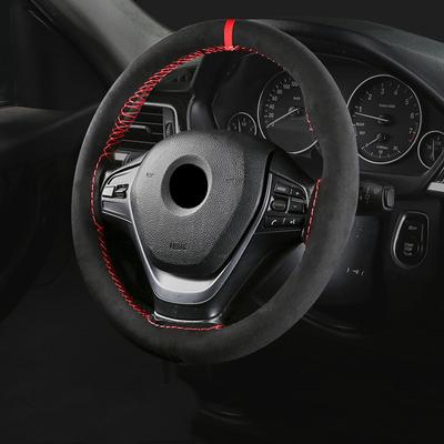 Black Suede Braid On Steering Wheel Car Steering Wheel Cover Diameter 14.6inch / 35-37cm Auto Car