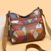 Borsa a tracolla multistrato con decorazione a quadri a blocchi di colore, grande capacità, per uso quotidiano, per donna, vintage