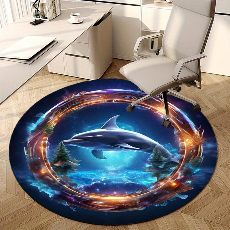 Dolphin Spacetime Dream Round Rug Nonslip Area Rug Office Chair Mat Carpet For Living Room Bedroom Home Decor