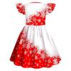 Kids Girls Cartoon Santa Claus Christmas Tree Snowflake Print Ruffle Sleevess New Year Dress