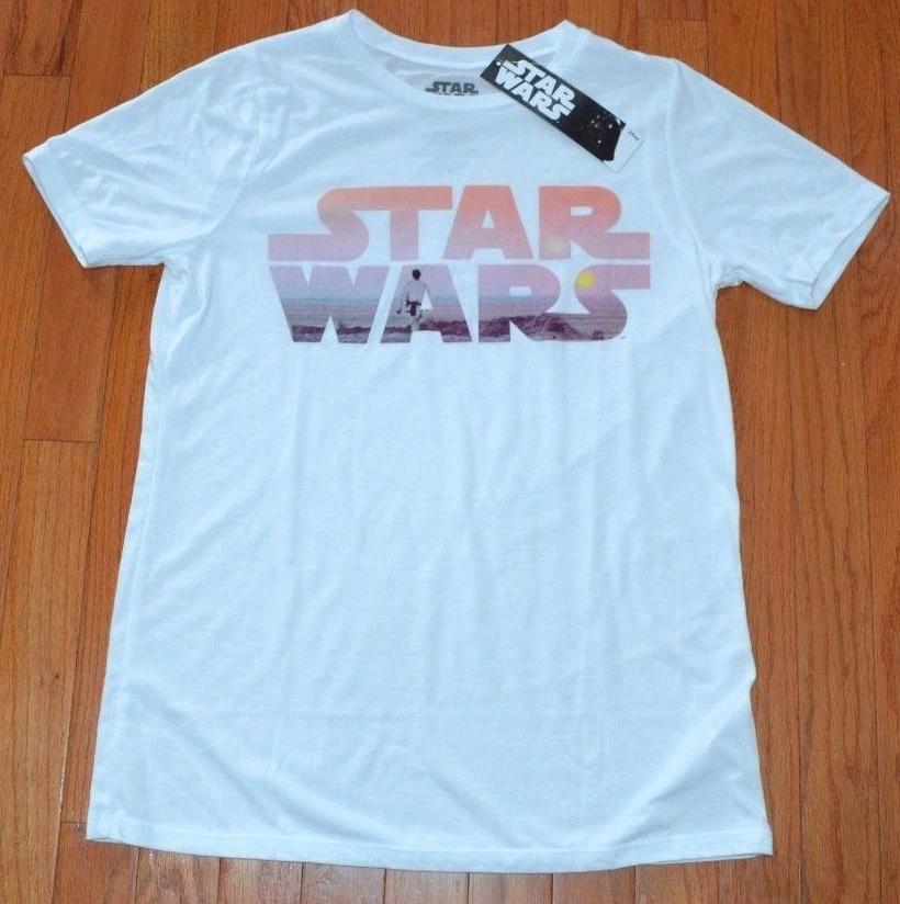 Star Wars Logo Style Juniors White Graphic Tee Officially Licensed T-Shirt Top XL