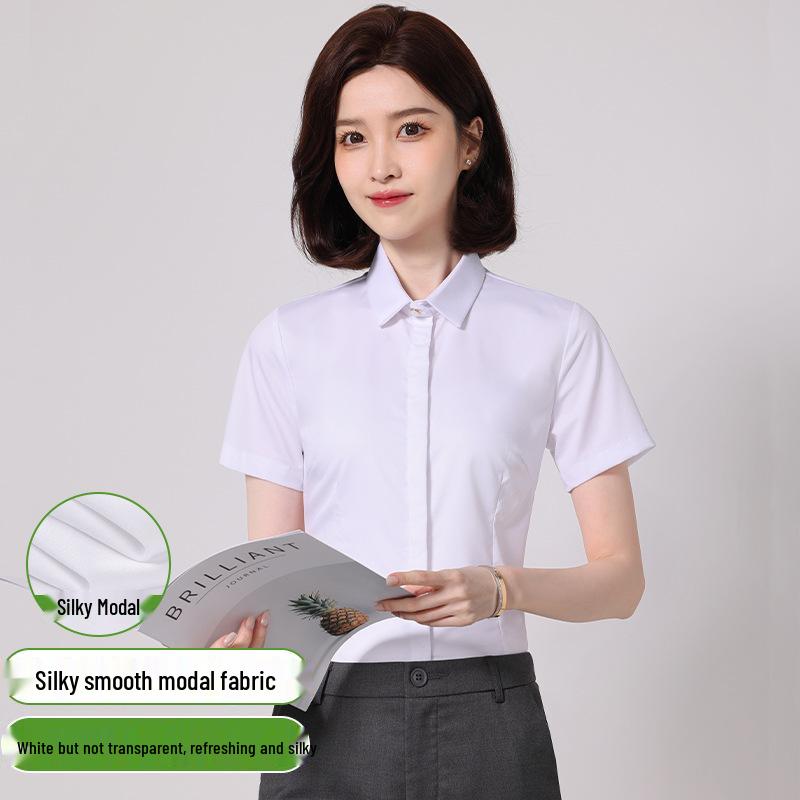 Women's Long Sleeve Professional White Stretch Shirt for College Students and Teachers