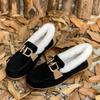 Autumn and Winter Plus Fluffy Metal Decoration One Pedal Warm Doudou Cotton Shoes Large Size Women's Shoes