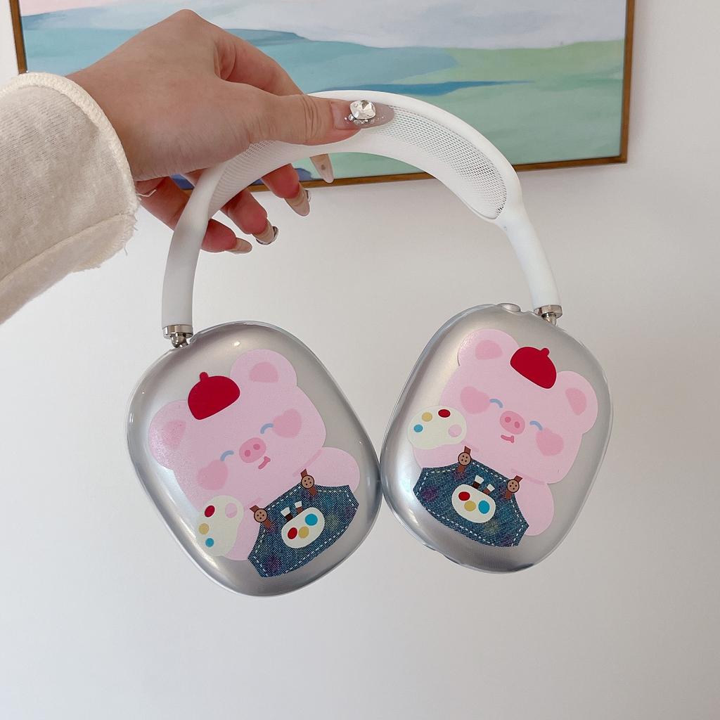 Cartoon Cute Pink Pig for AirPods Max Protective Cover Apple Headgear Earmuffs Earphone Case Tpu