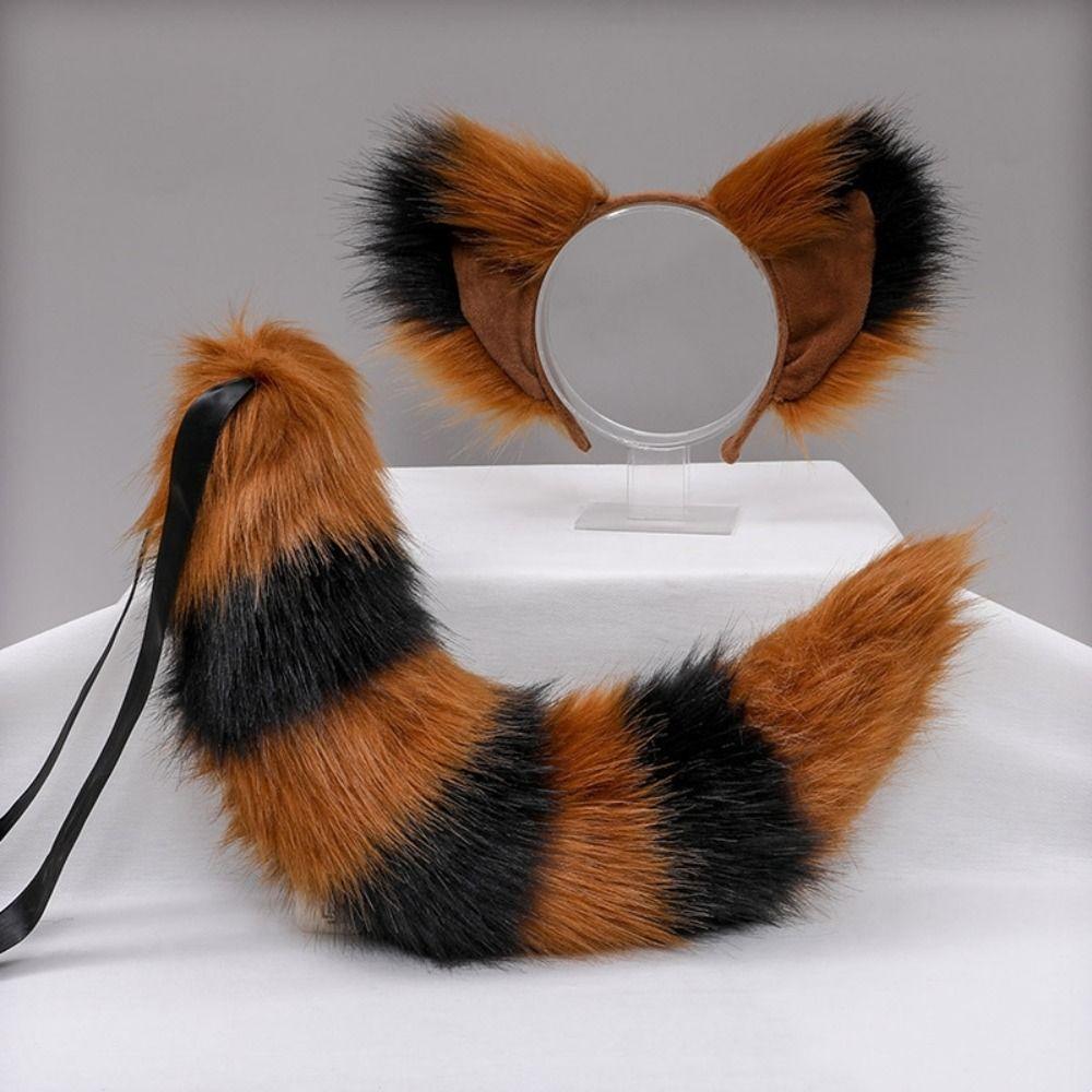 Cat Tail Plush Cat Tail and Ears Set Cat Ear Halloween Animal Cosplay Props  Adult