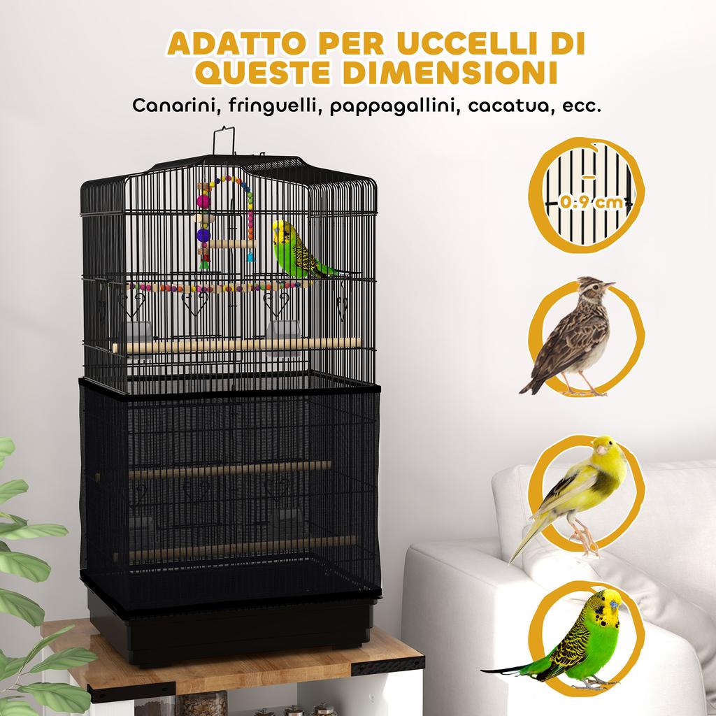 Bird Cage with Handle, Removable Tray, Wooden Perches, Swing and Bowls, 46.5x35.5x92cm, Black