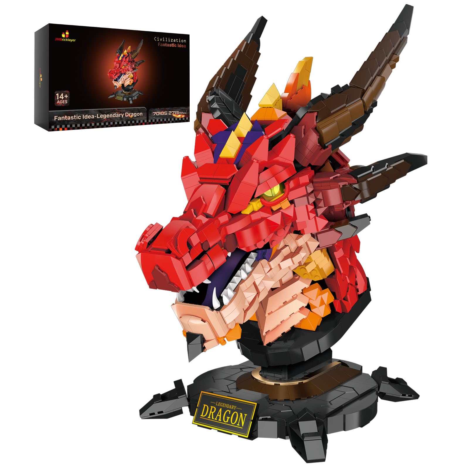 

JMBricklayer Набор строительных блоков «Дракон» Конструктор для взрослых Крутой животный дракон Голова пламенного дракона Дисплей Коллекционный животный Динозавр Конструктор Дракон