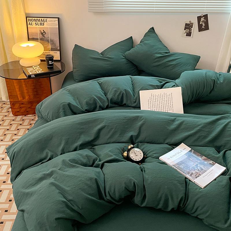 Four-piece Set for Sleeping Naked On Winter Bed, Washed Cotton Sheets, Quilt Cover, Fitted Sheet, Three-piece Set for College Dormitory