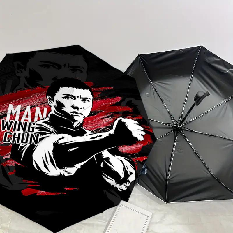 1 Stück IP MAN WING CHUN Regenschirm - 8 Speichen verstärkt, Automatisches Öffnen, Leicht & Langlebig, Niedliches Modeaccessoire für den Außenbereich, Strand oder Freizeit, Strand