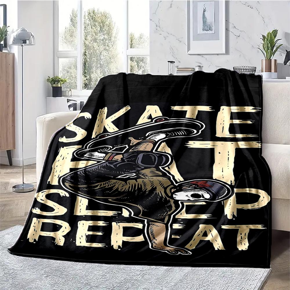 skateboard Theme Printed Blanket - Perfect for Couch, Bed, Travel & Outdoor Use | Machine Washable, Cozy & Durable.