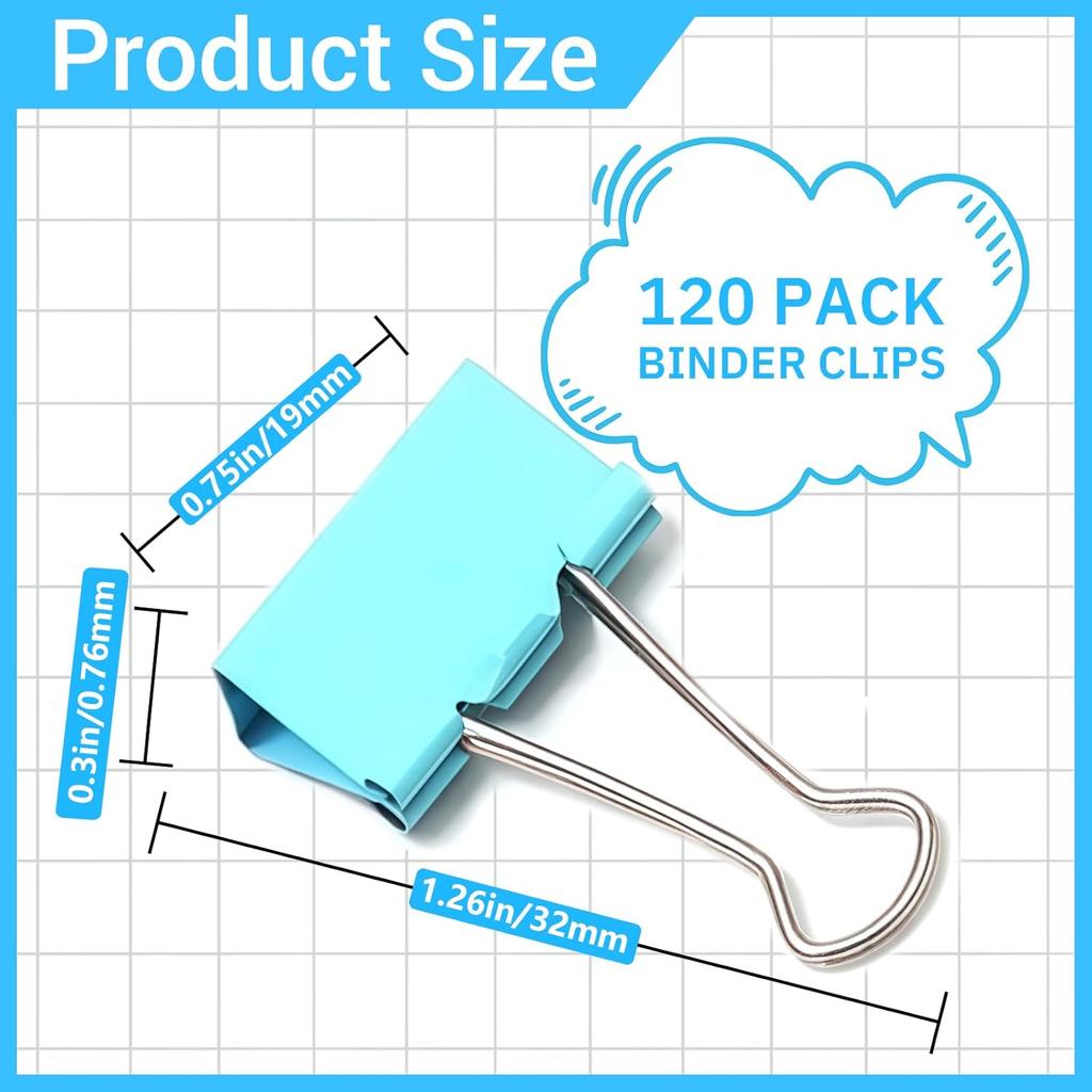 120 Pcs Small Binder Clips Assorted Colored, 0.75in/19mm Mini Binder Paper Clips, Paper Clamps for Office Supplies, Home, School,Business Document