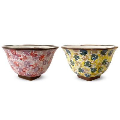 Studio Sho Mankai Square Tea Bowl Pair Hasami Ware Made In Japan J-kitchens ~ High-footed (Pink Blue)