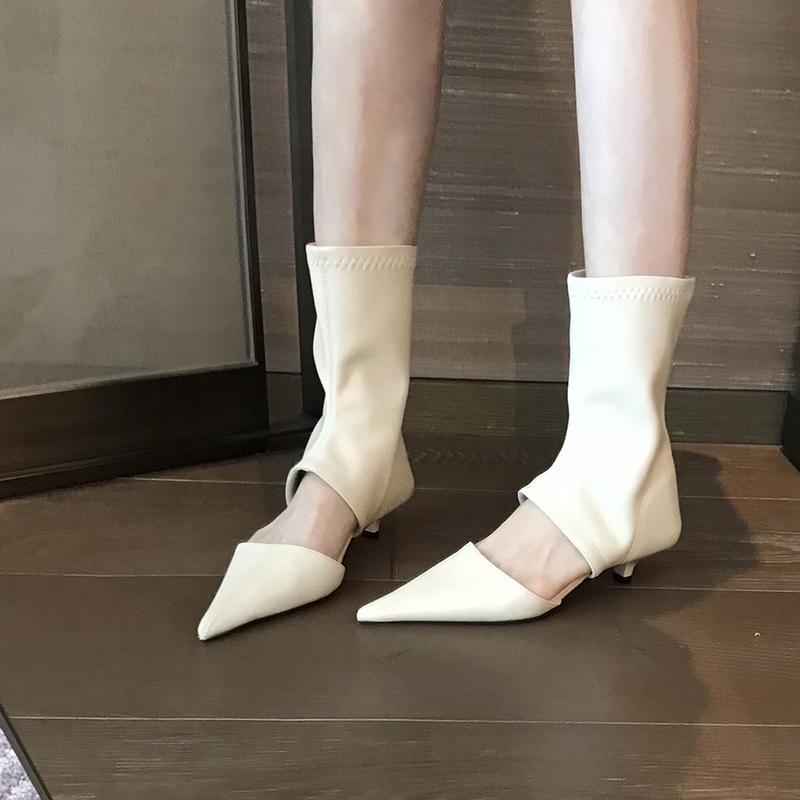 Breathable Cool Boots Pointed Low Heel Short Boots Thin Elastic Summer