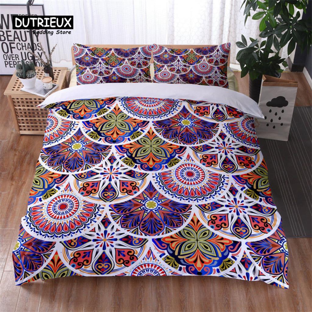 Bohemian Geometric Pattern Bedding Set Dragonfly Chic Mandala Floral Duvet Cover With Pillowcases For Kids Adults Bedroom Decor
