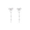 Bow rear hanging ear clips without ear holes, fringed earrings, slightly inlaid zircon pearl chain earrings, two wear stud earrings, women