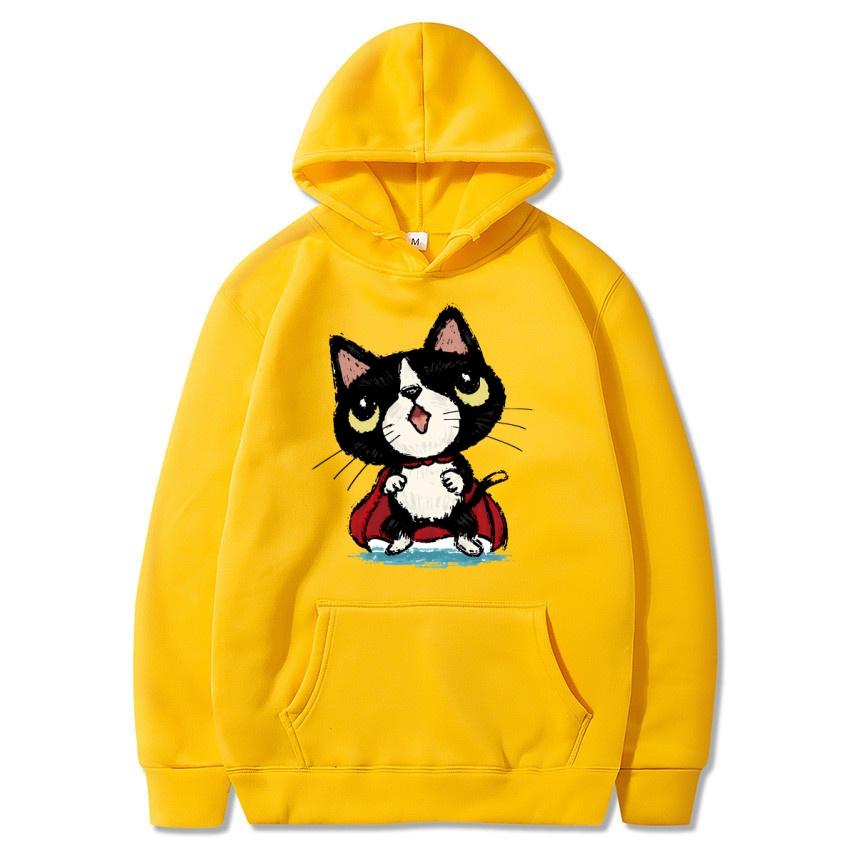 Autumn and winter cat cartoon printed hoodie classic style college style men's and women's pullovers daily fashion warm hoodie