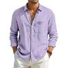 Camicia Estiva da Uomo a Maniche Lunghe Tinta Unita Larga in Cotone e Lino con Tasche Estiva Traspirante Moda Casual Camicie per Uomo