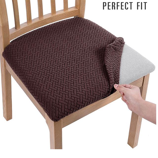Removable Dining Chair Seat Cover Jacquard Dining Chair Covers Stretch Seat Cushion Slipcover for Kitchen Chairs