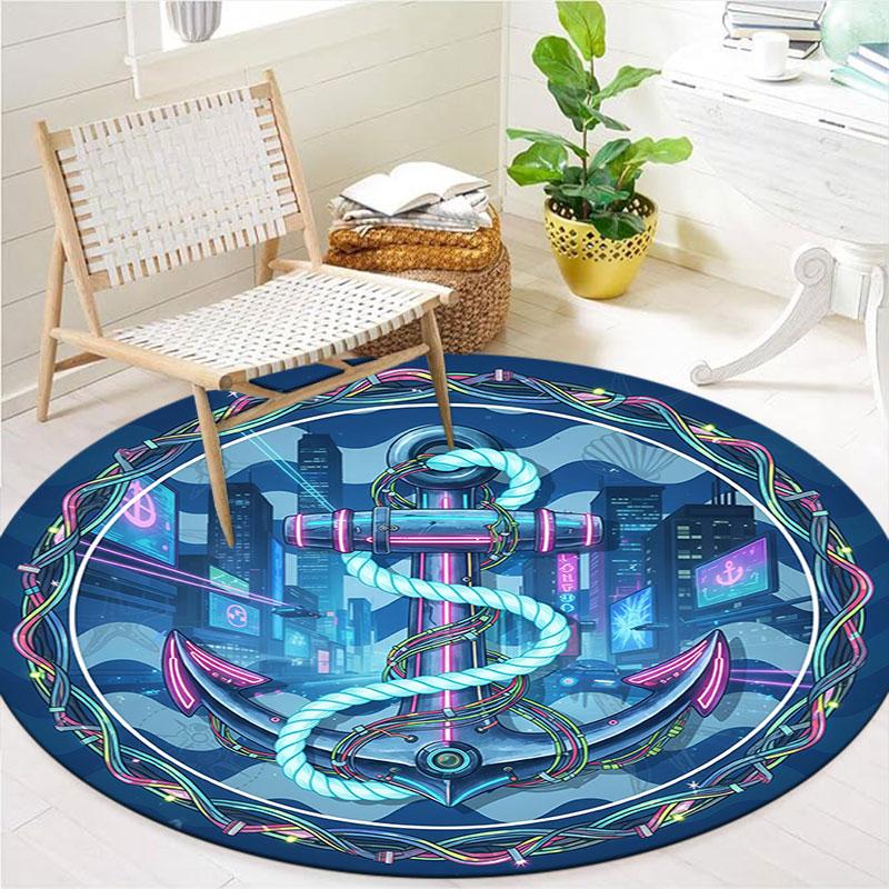 Anchor Round Area Rug,Carpet Rug for Living Room Bedroom Sofa Playroom Decor,Non Slip Floor Mat